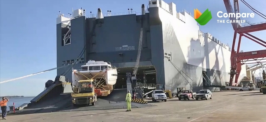 Overseas ro-ro boat hauling
