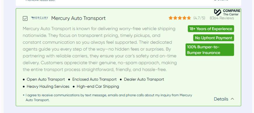 form displays companys logo, name, TCPA consent language, rating, and review count