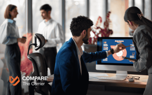 Logistics team reviewing CRM data on a computer screen