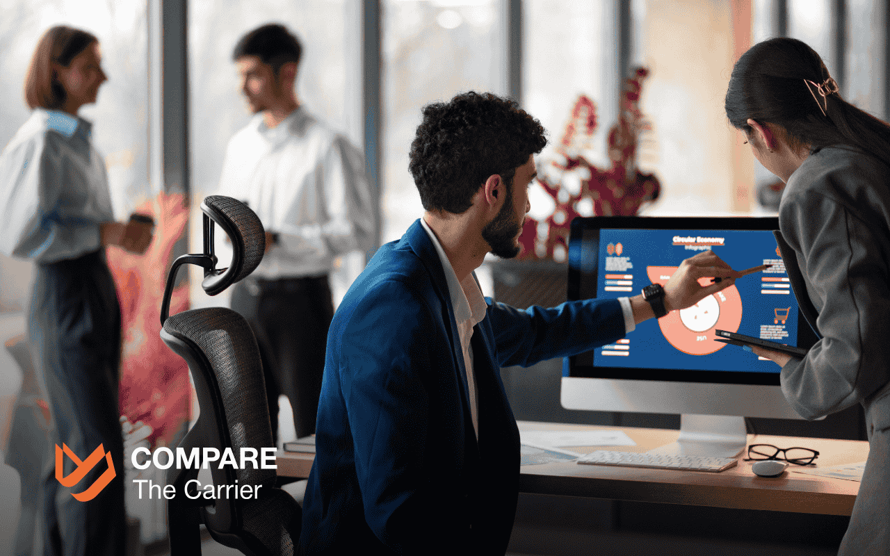 Logistics team reviewing CRM data on a computer screen