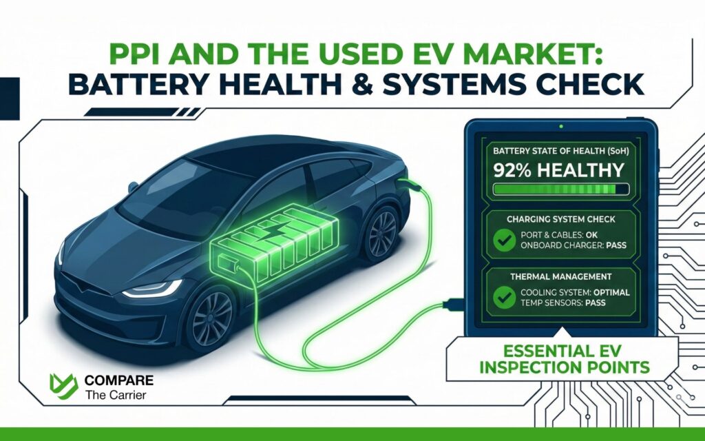 Electric vehicle battery health check during a pre-purchase inspection.